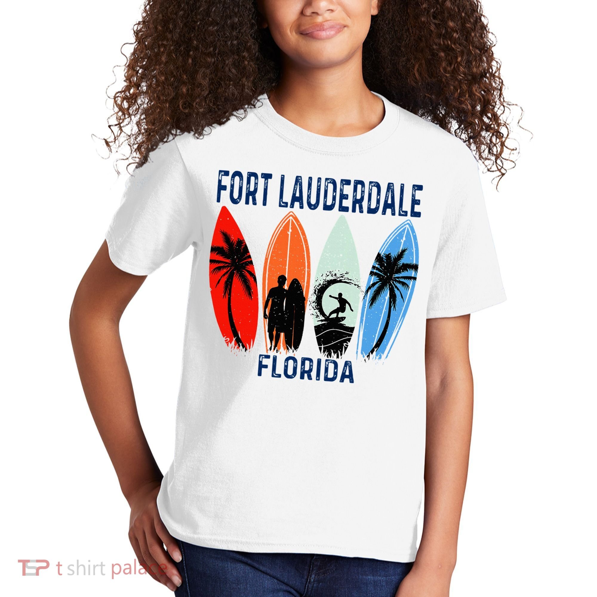 Retro Fort Lauderdale Beach Florida Surfboarder Beach Kids T-Shirt