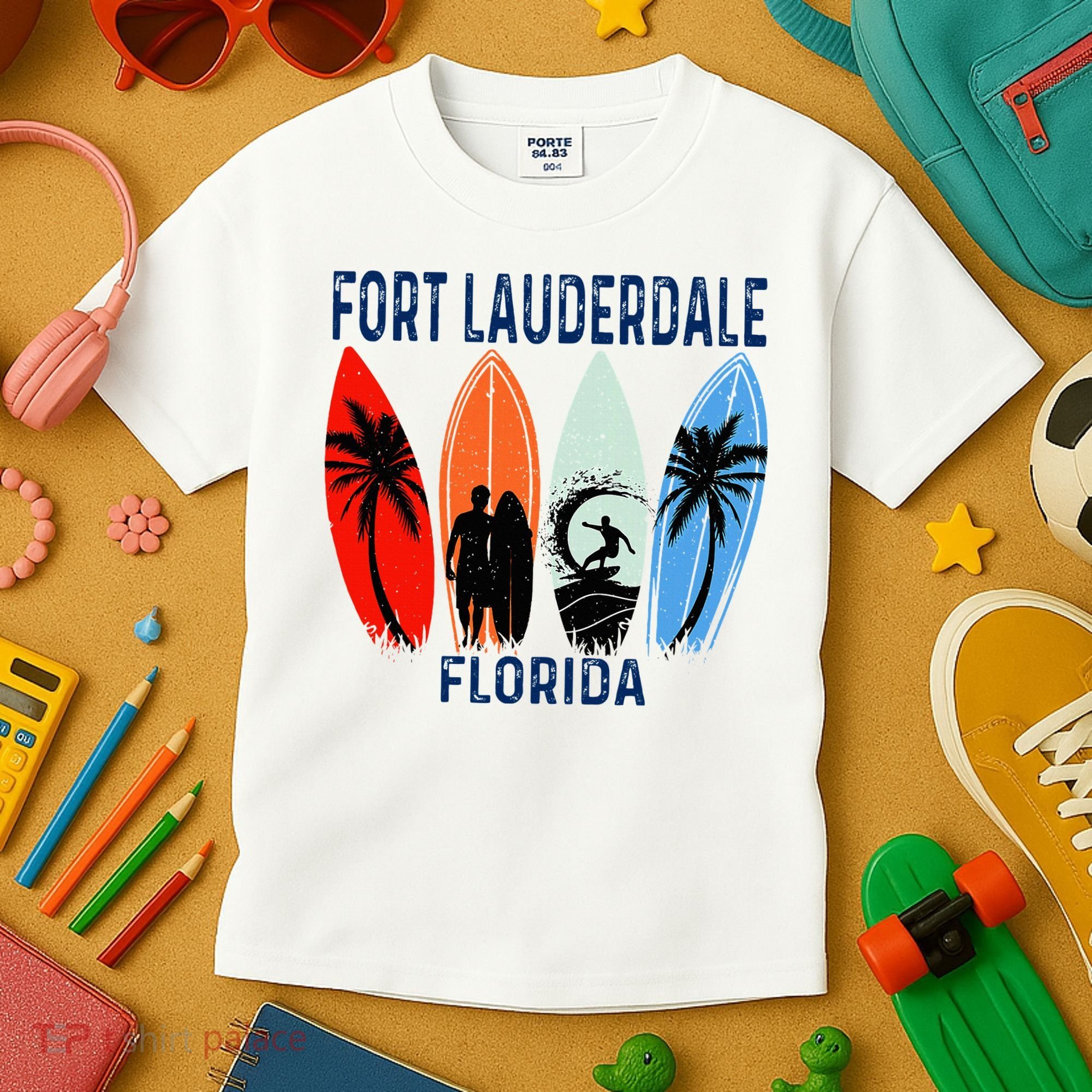 Retro Fort Lauderdale Beach Florida Surfboarder Beach Kids T-Shirt