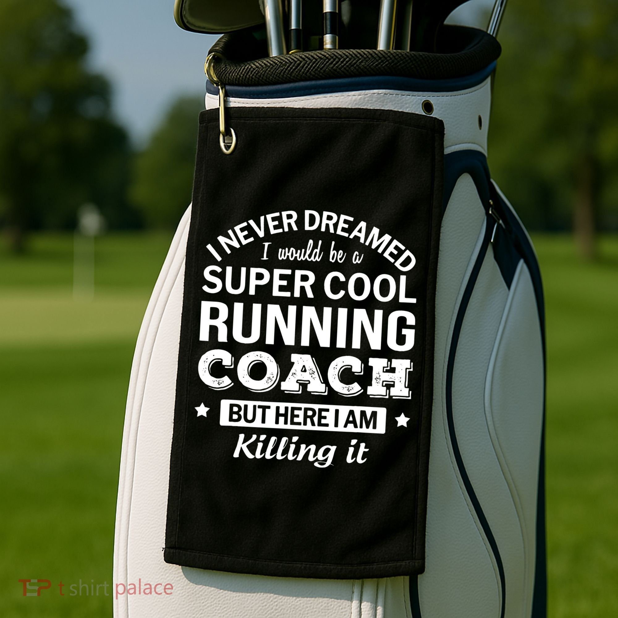 Running For Mom Marathoner Runner Coach Racing Golf Towel