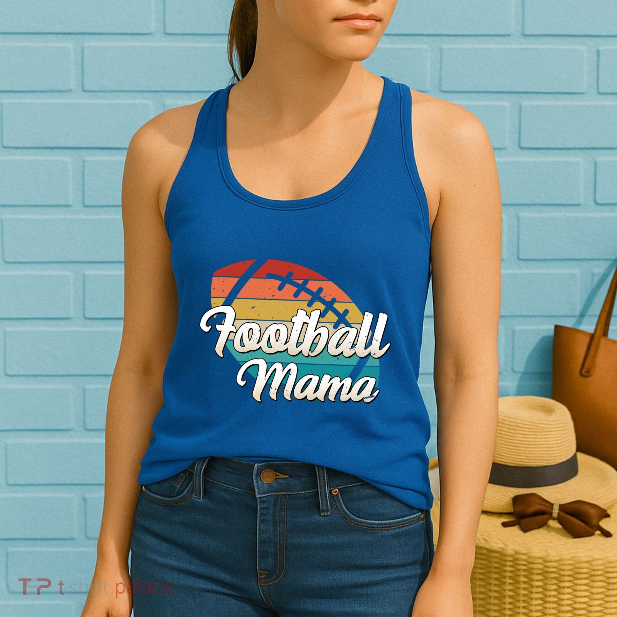 Retro Football Mama Ball Mom Player Jersey Team Mother Funny Gift Women's Tank Top