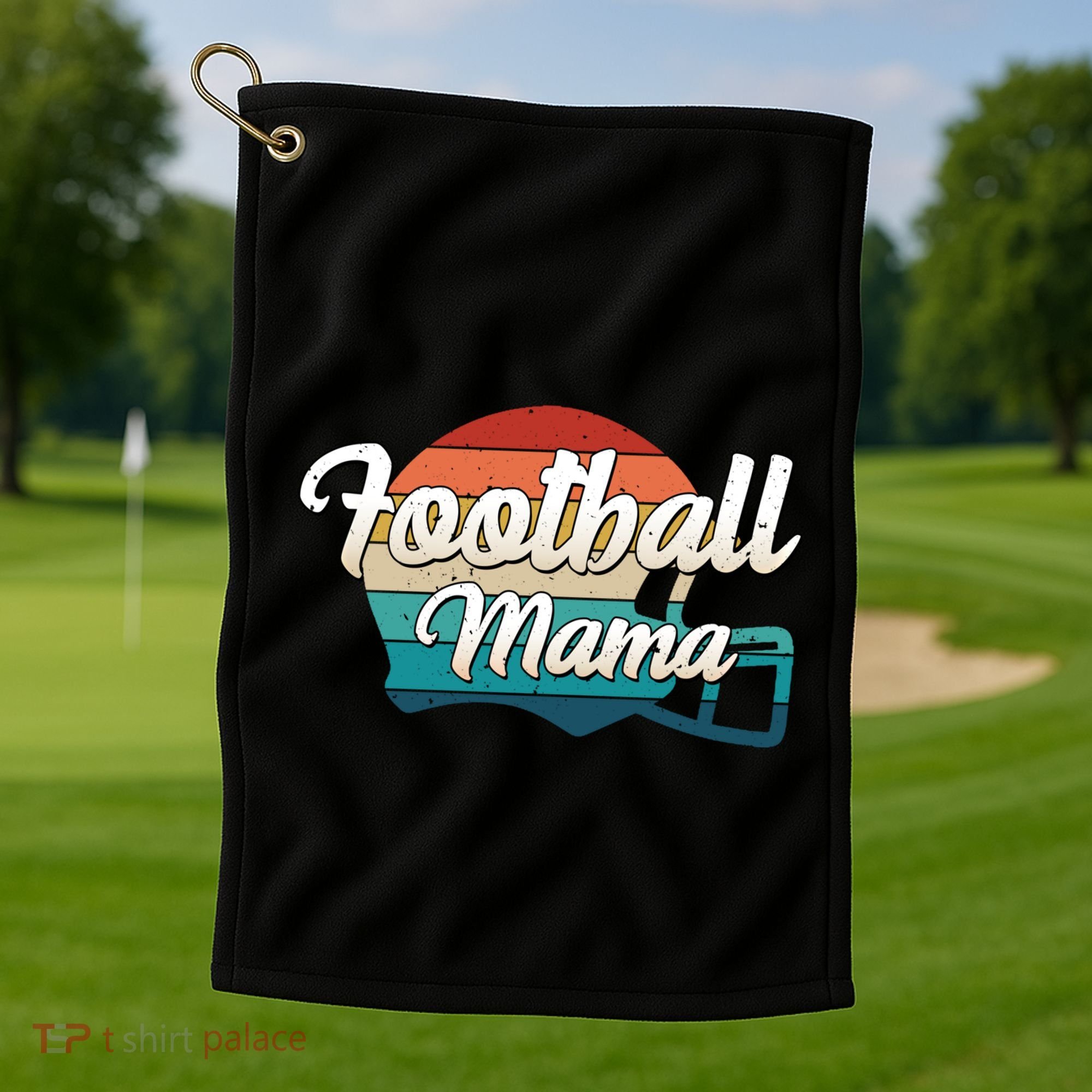 Retro Football Mama Helmet Coach Player Mom Team Cool Gift Golf Towel