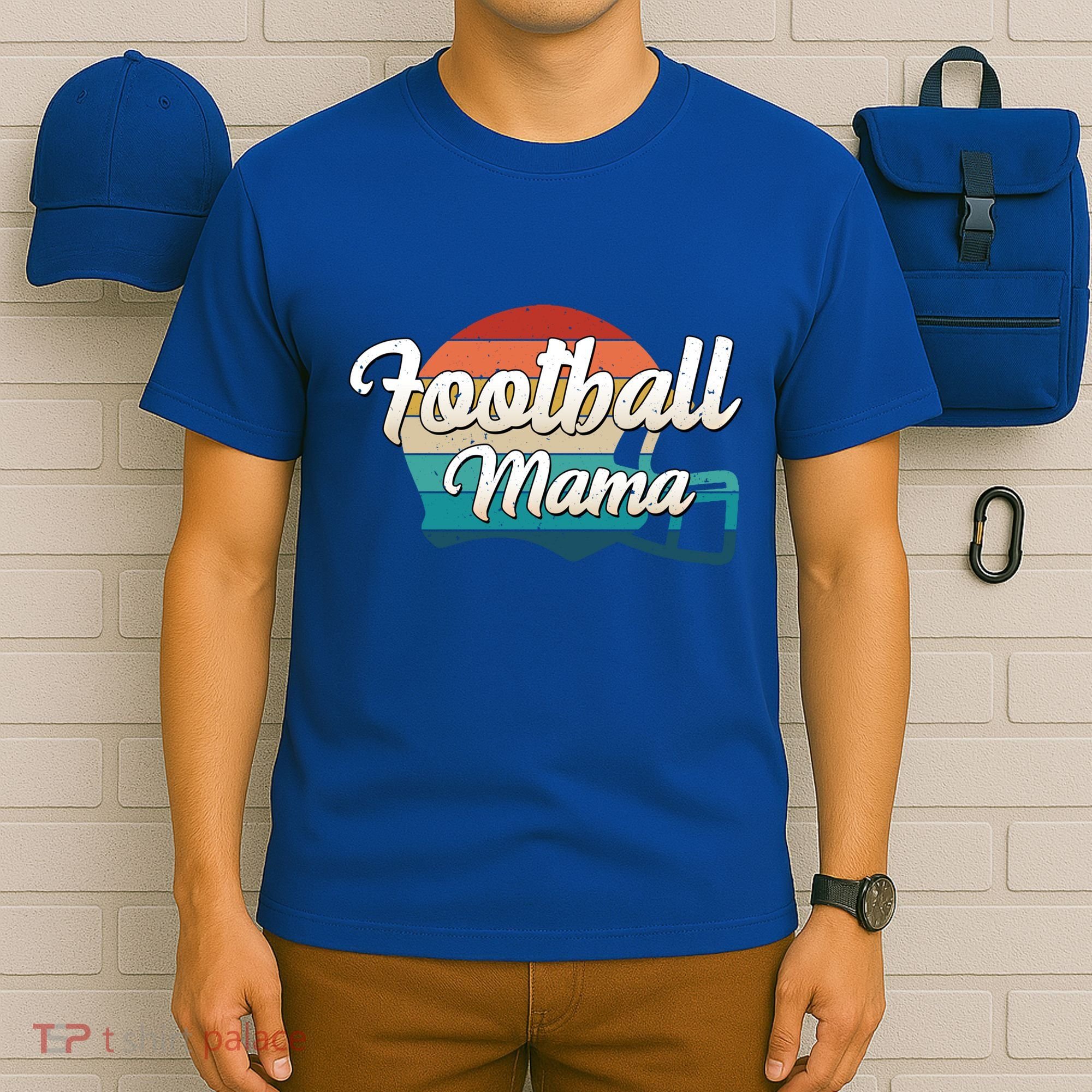 Retro Football Mama Helmet Coach Player Mom Team Cool Gift T-Shirt