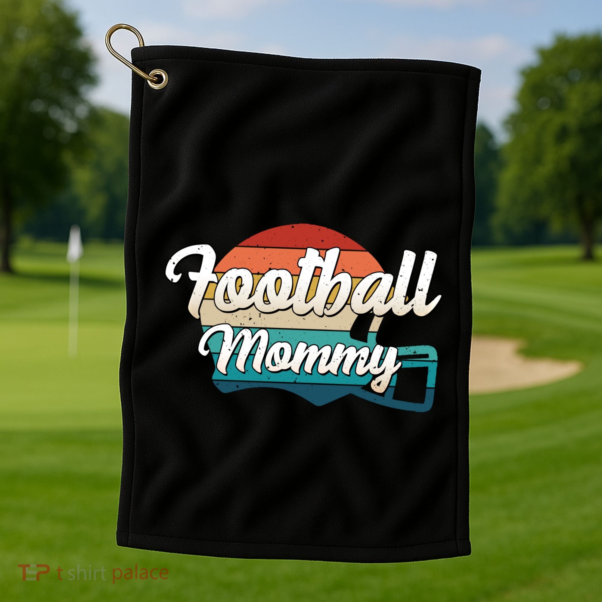 Retro Football Mommy Helmet Player Jersey Team Mom Gift Golf Towel