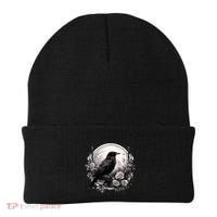 Raven Full Moon Gothic Witchy Crow Roses Mystical Beanie thumb 0