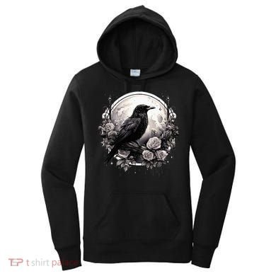 Raven Full Moon Gothic Witchy Crow Roses Mystical Women's Hoodie