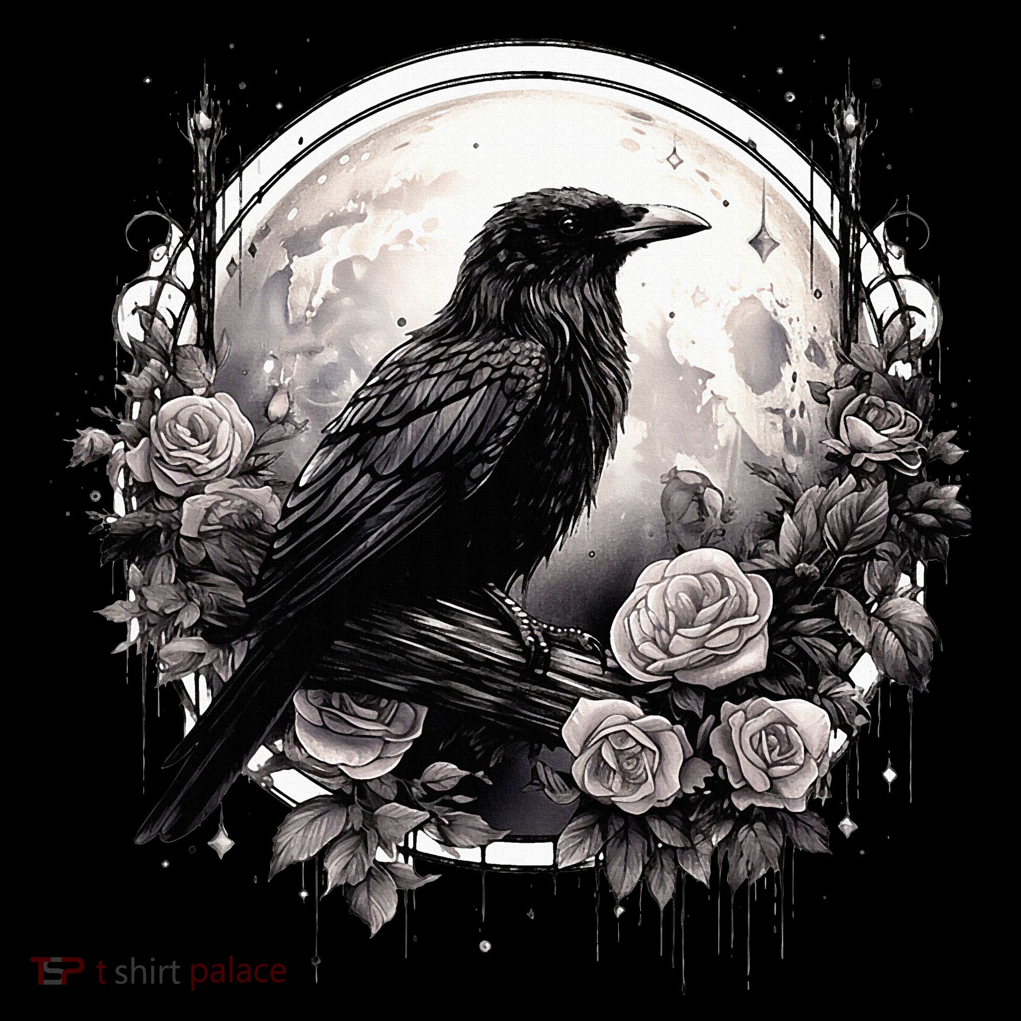 Raven Full Moon Gothic Witchy Crow Roses Mystical Women's Hoodie