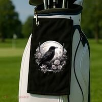 Raven Full Moon Gothic Witchy Crow Roses Mystical Golf Towel thumb 2