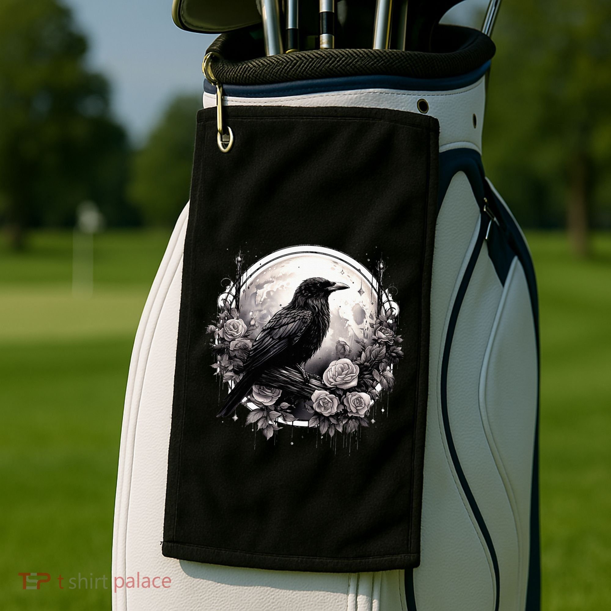 Raven Full Moon Gothic Witchy Crow Roses Mystical Golf Towel