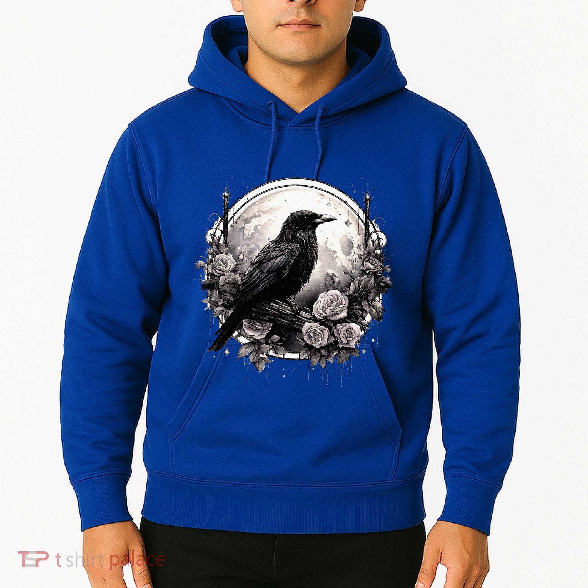 Raven Full Moon Gothic Witchy Crow Roses Mystical Hoodie