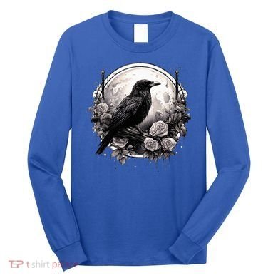 Raven Full Moon Gothic Witchy Crow Roses Mystical Long Sleeve Shirt