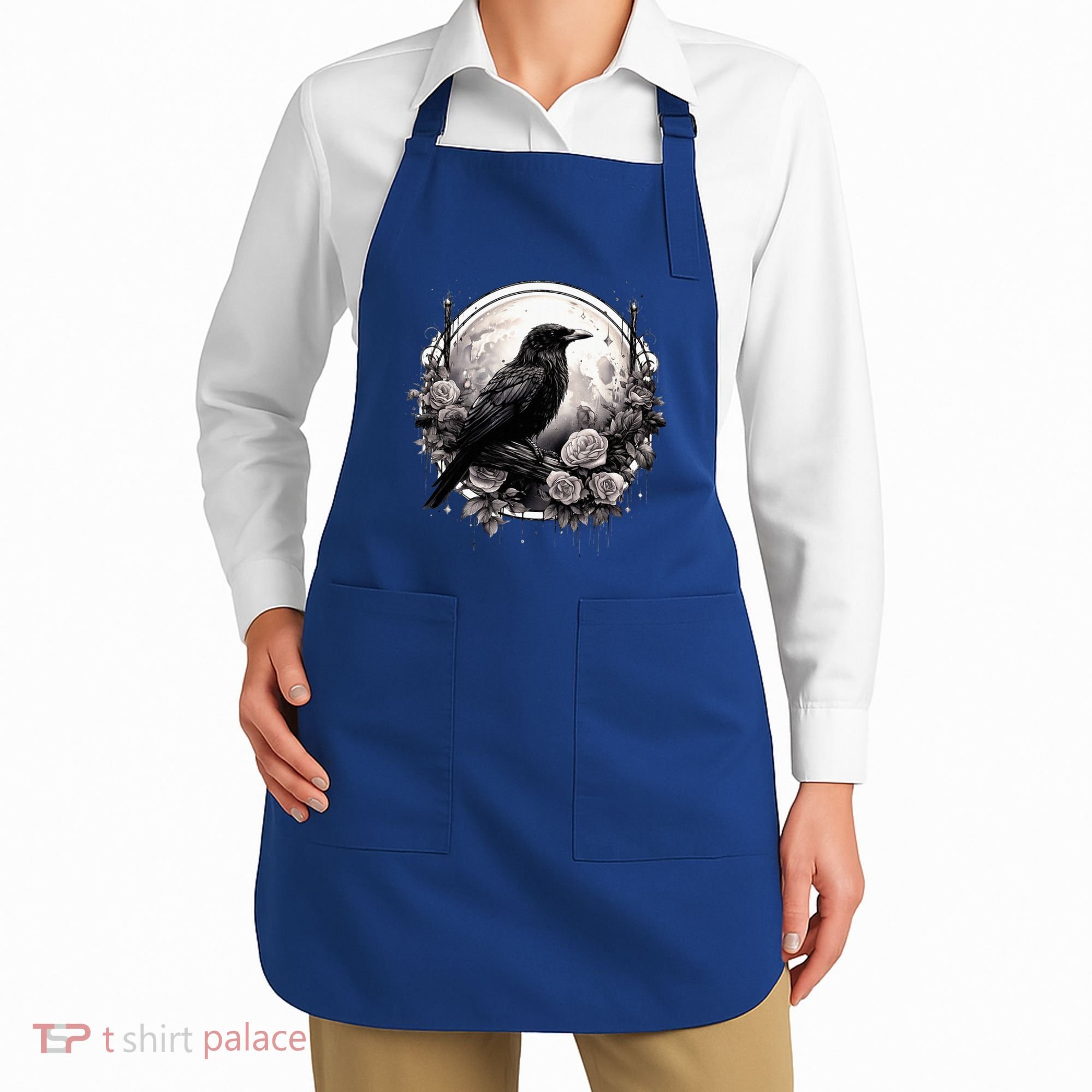 Raven Full Moon Gothic Witchy Crow Roses Mystical Apron