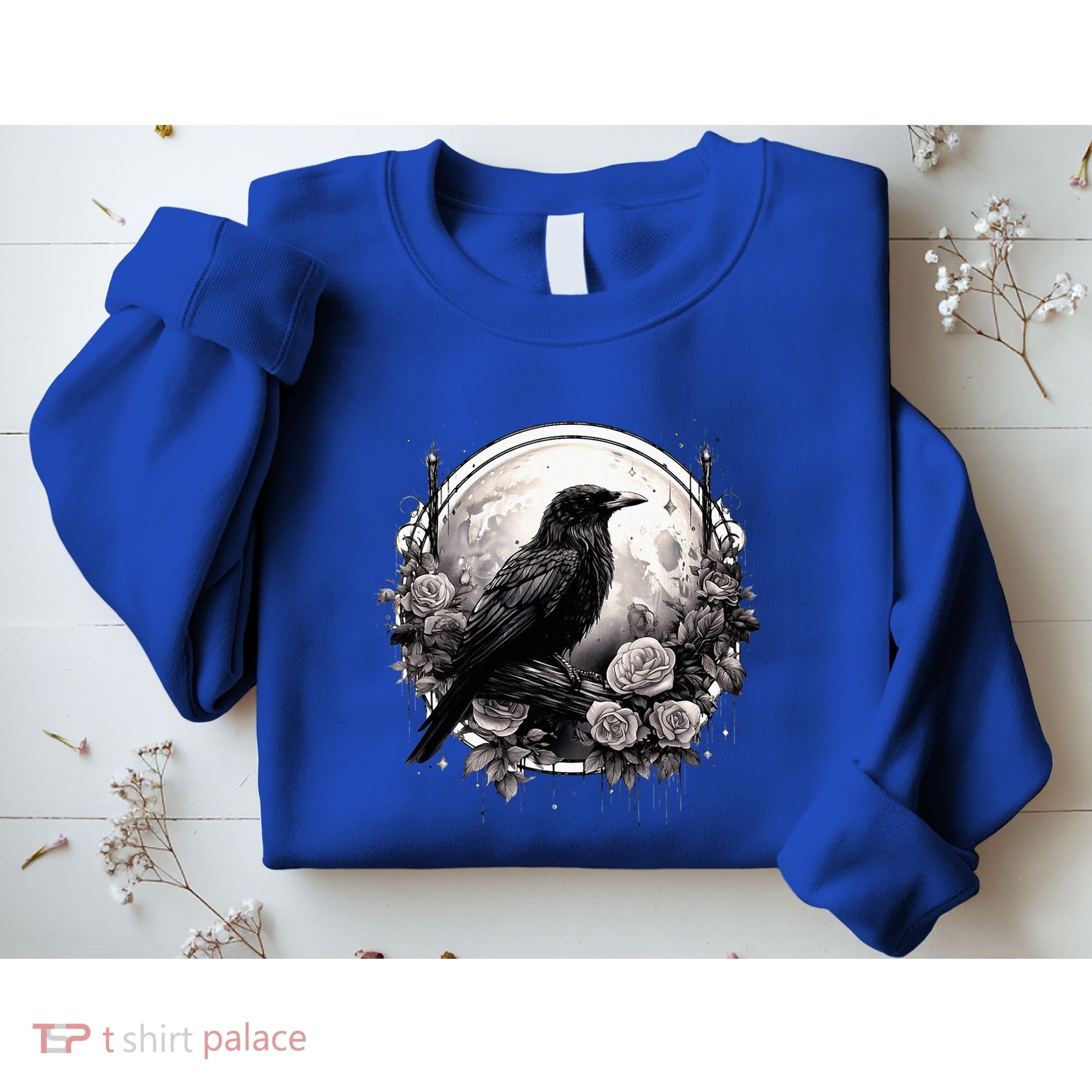 Raven Full Moon Gothic Witchy Crow Roses Mystical Sweatshirt