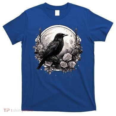 Raven Full Moon Gothic Witchy Crow Roses Mystical T-Shirt