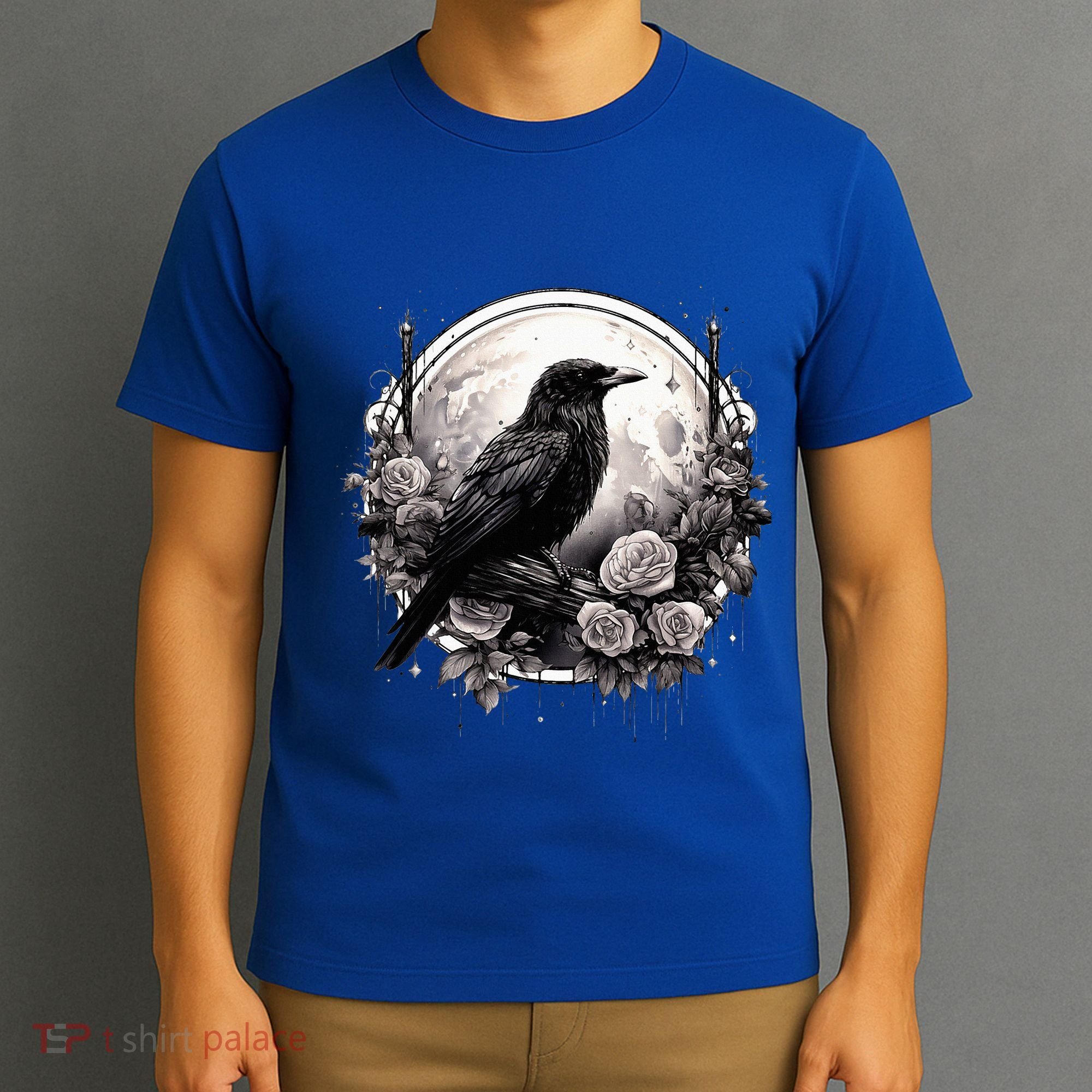 Raven Full Moon Gothic Witchy Crow Roses Mystical T-Shirt