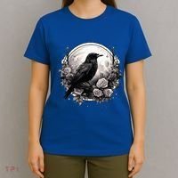 Raven Full Moon Gothic Witchy Crow Roses Mystical T-Shirt thumb 4