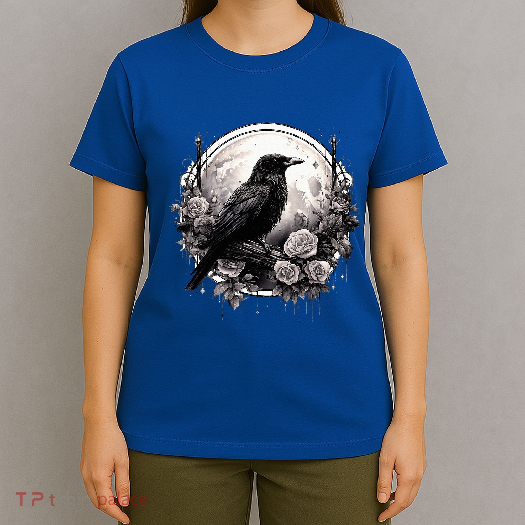 Raven Full Moon Gothic Witchy Crow Roses Mystical T-Shirt