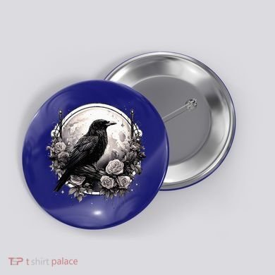 Raven Full Moon Gothic Witchy Crow Roses Mystical Button