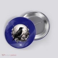 Raven Full Moon Gothic Witchy Crow Roses Mystical Button thumb 0