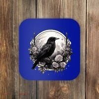 Raven Full Moon Gothic Witchy Crow Roses Mystical Coaster thumb 0
