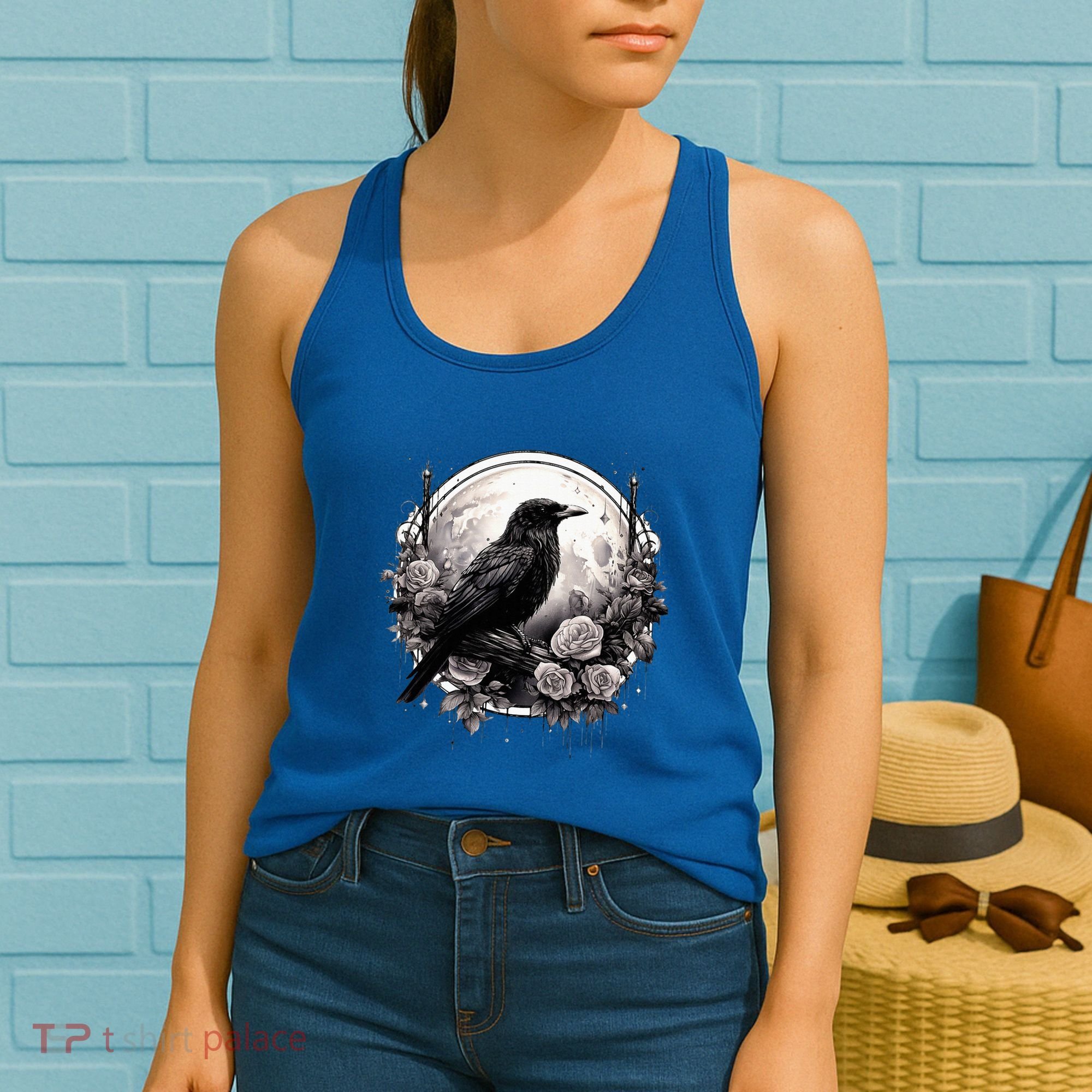Raven Full Moon Gothic Witchy Crow Roses Mystical Women's Tank Top