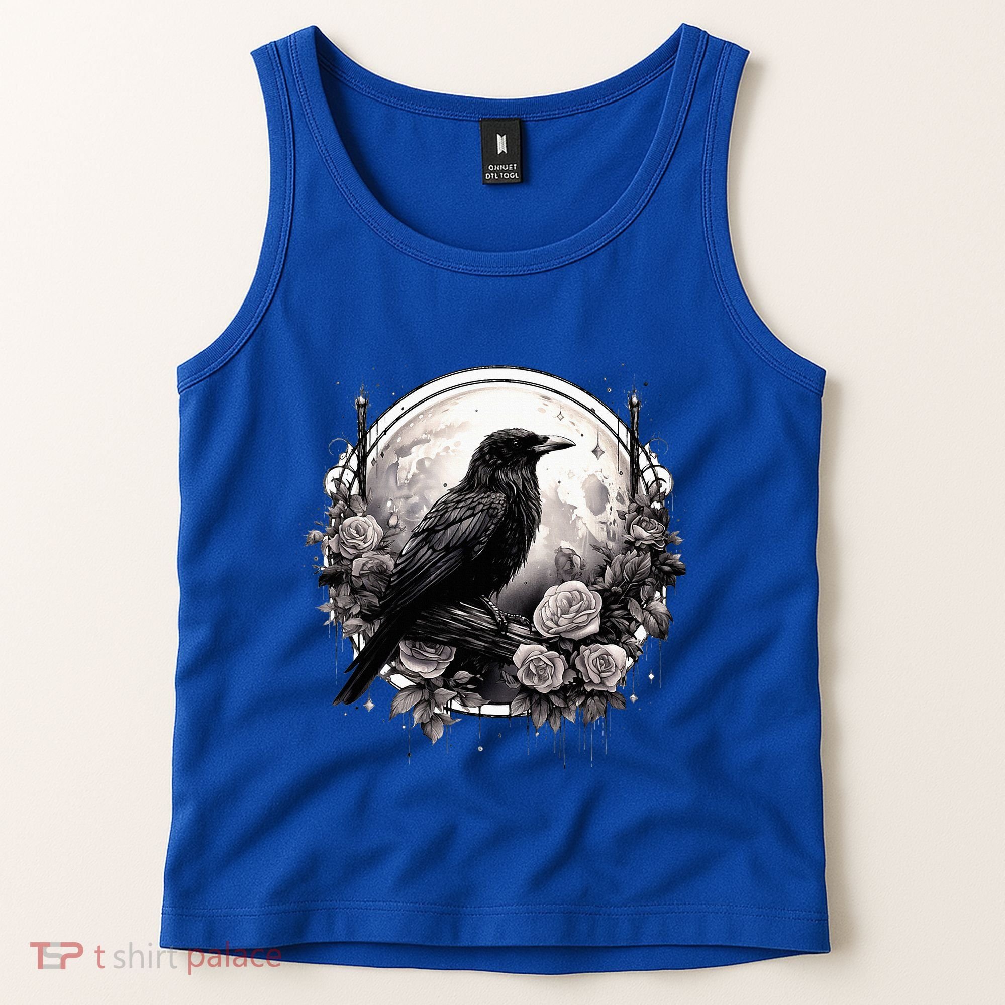 Raven Full Moon Gothic Witchy Crow Roses Mystical Tank Top