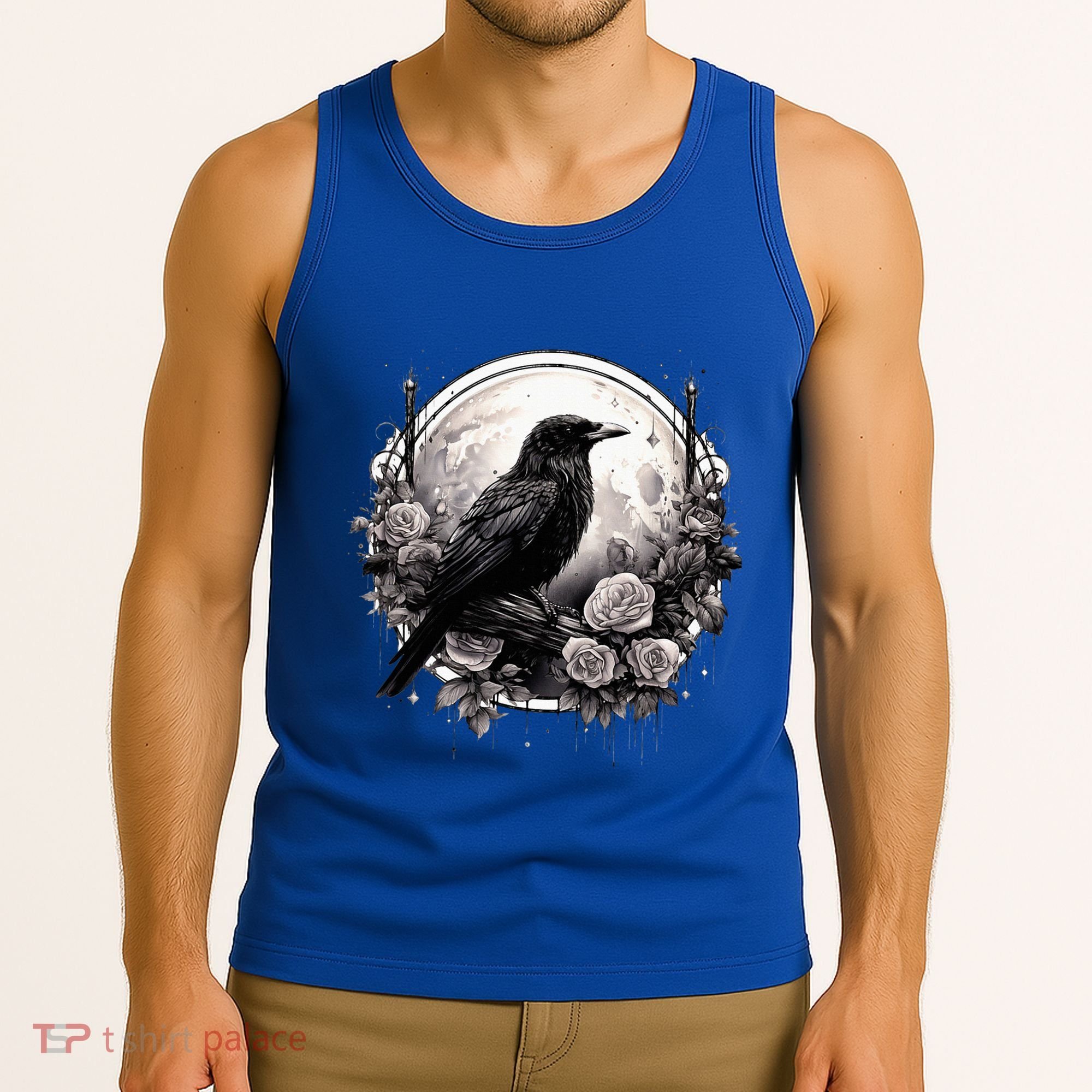 Raven Full Moon Gothic Witchy Crow Roses Mystical Tank Top