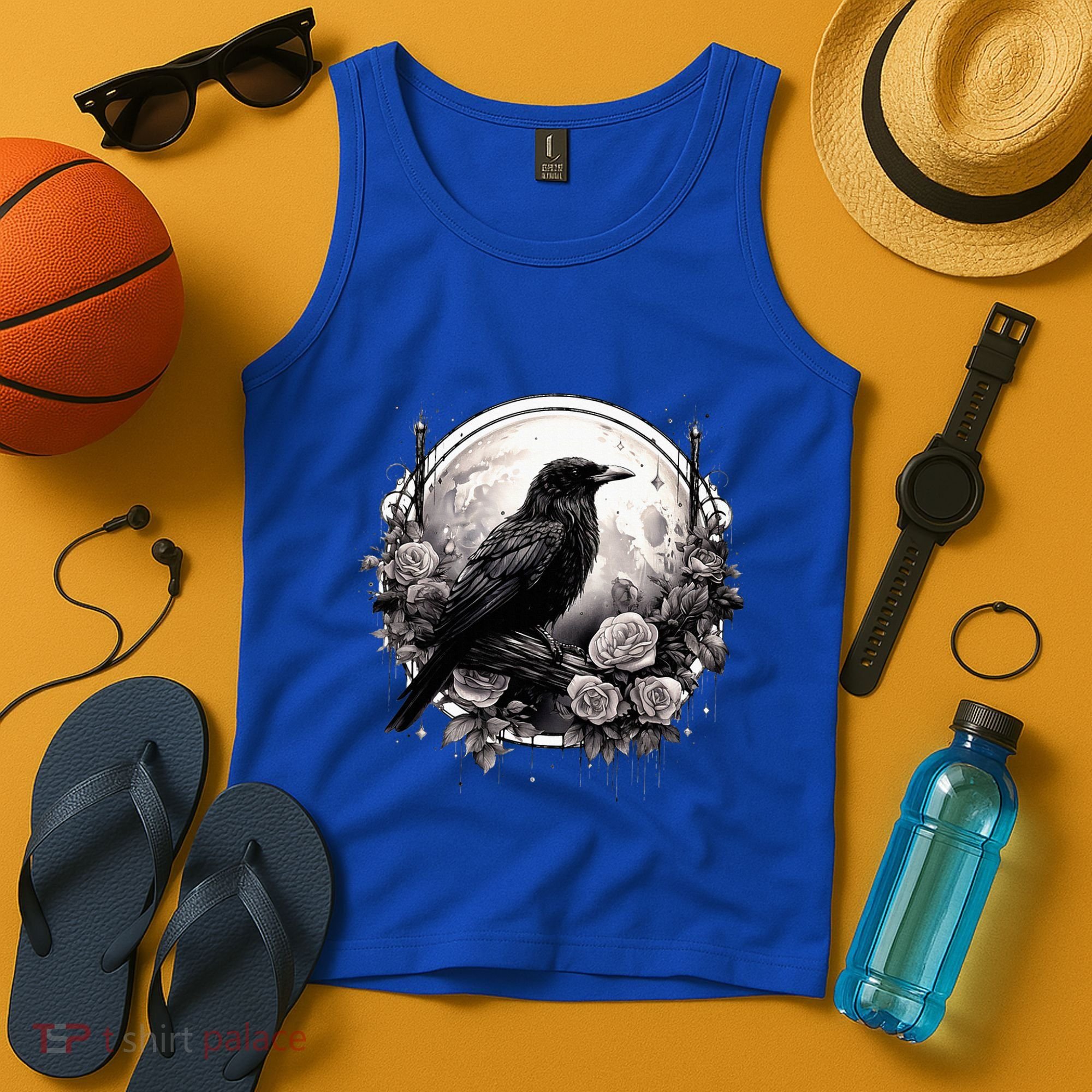 Raven Full Moon Gothic Witchy Crow Roses Mystical Tank Top