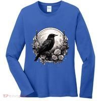 Raven Full Moon Gothic Witchy Crow Roses Mystical Women's Long Sleeve Shirt thumb 0