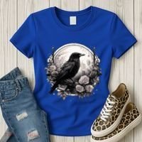 Raven Full Moon Gothic Witchy Crow Roses Mystical Women's T-Shirt thumb 3