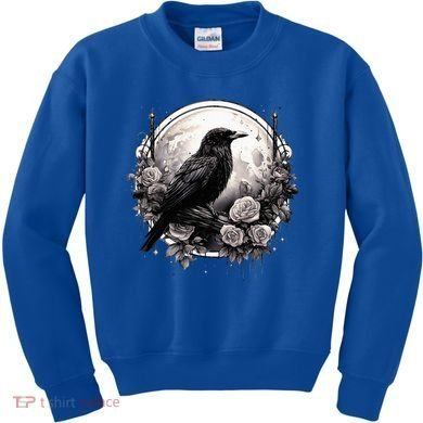 Raven Full Moon Gothic Witchy Crow Roses Mystical Kids Sweatshirt