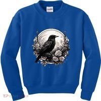 Raven Full Moon Gothic Witchy Crow Roses Mystical Kids Sweatshirt thumb 0
