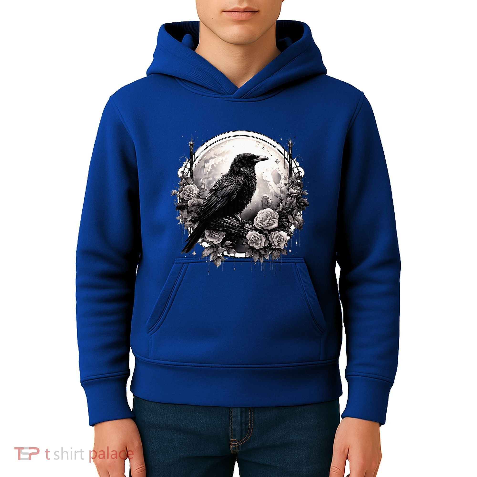 Raven Full Moon Gothic Witchy Crow Roses Mystical Kids Hoodie