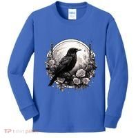 Raven Full Moon Gothic Witchy Crow Roses Mystical Kids Long Sleeve Shirt thumb 0