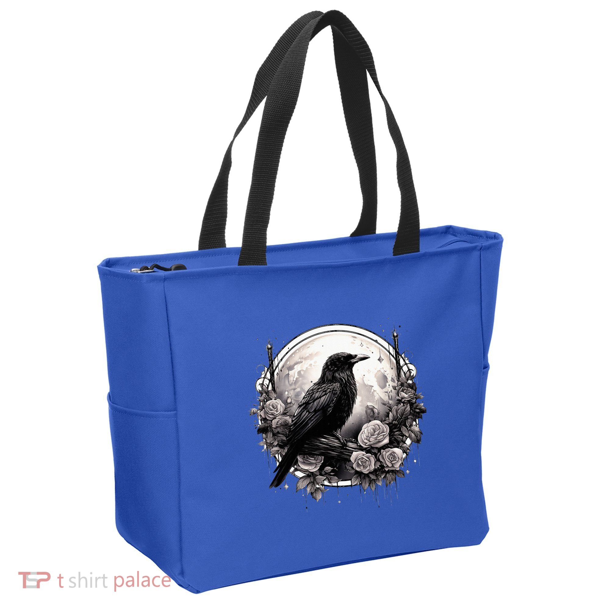 Raven Full Moon Gothic Witchy Crow Roses Mystical Tote Bag