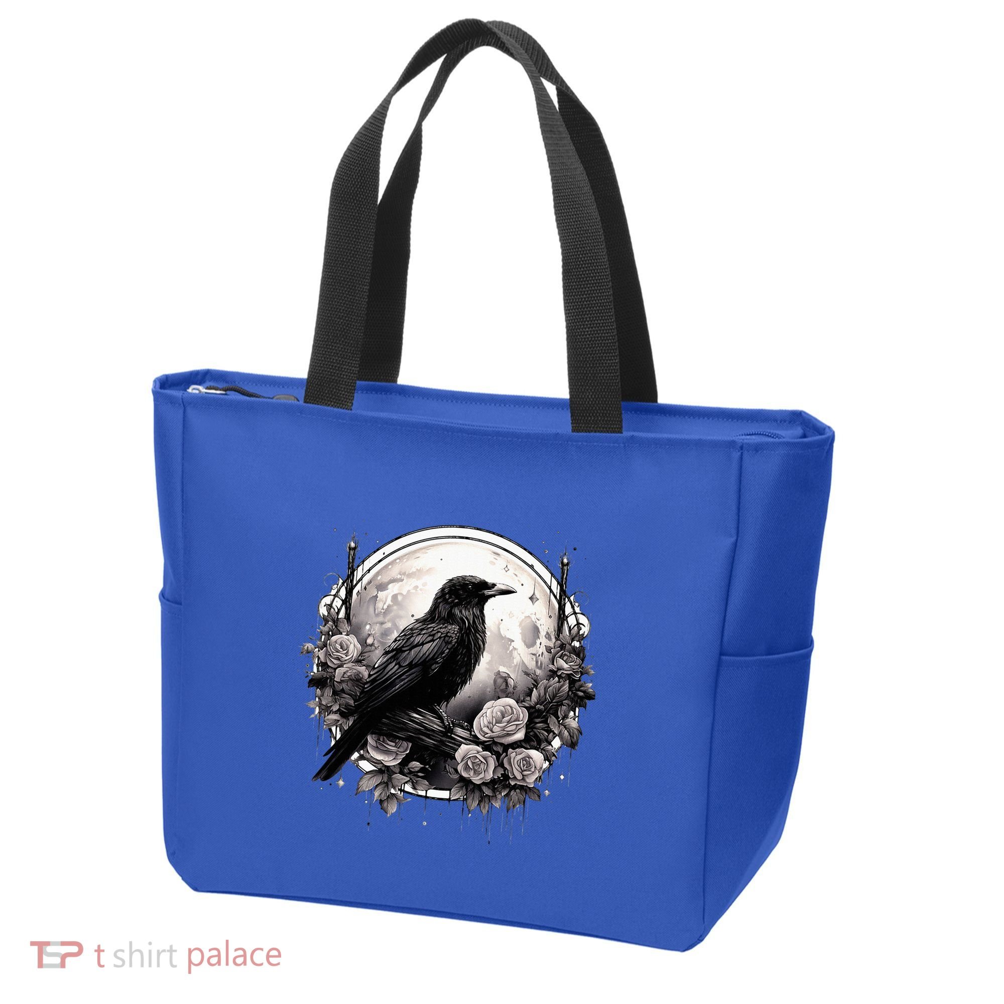 Raven Full Moon Gothic Witchy Crow Roses Mystical Tote Bag