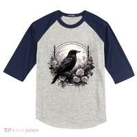 Raven Full Moon Gothic Witchy Crow Roses Mystical Kids Colorblock Raglan Jersey thumb 0