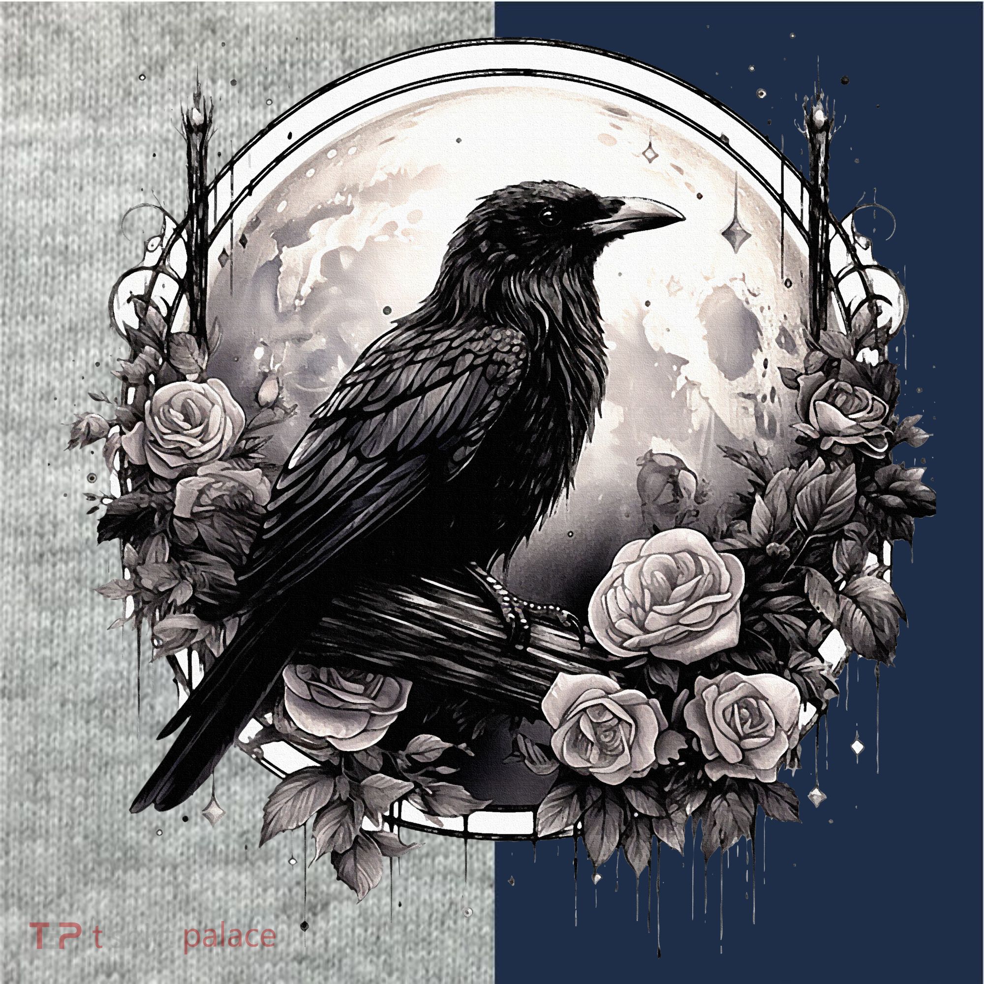 Raven Full Moon Gothic Witchy Crow Roses Mystical Kids Colorblock Raglan Jersey
