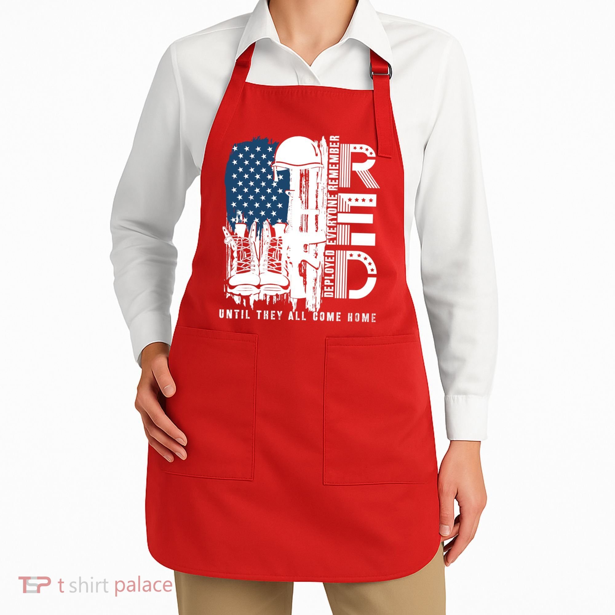 Red Friday Military We Wear Red Support Our Troops US Flag Apron