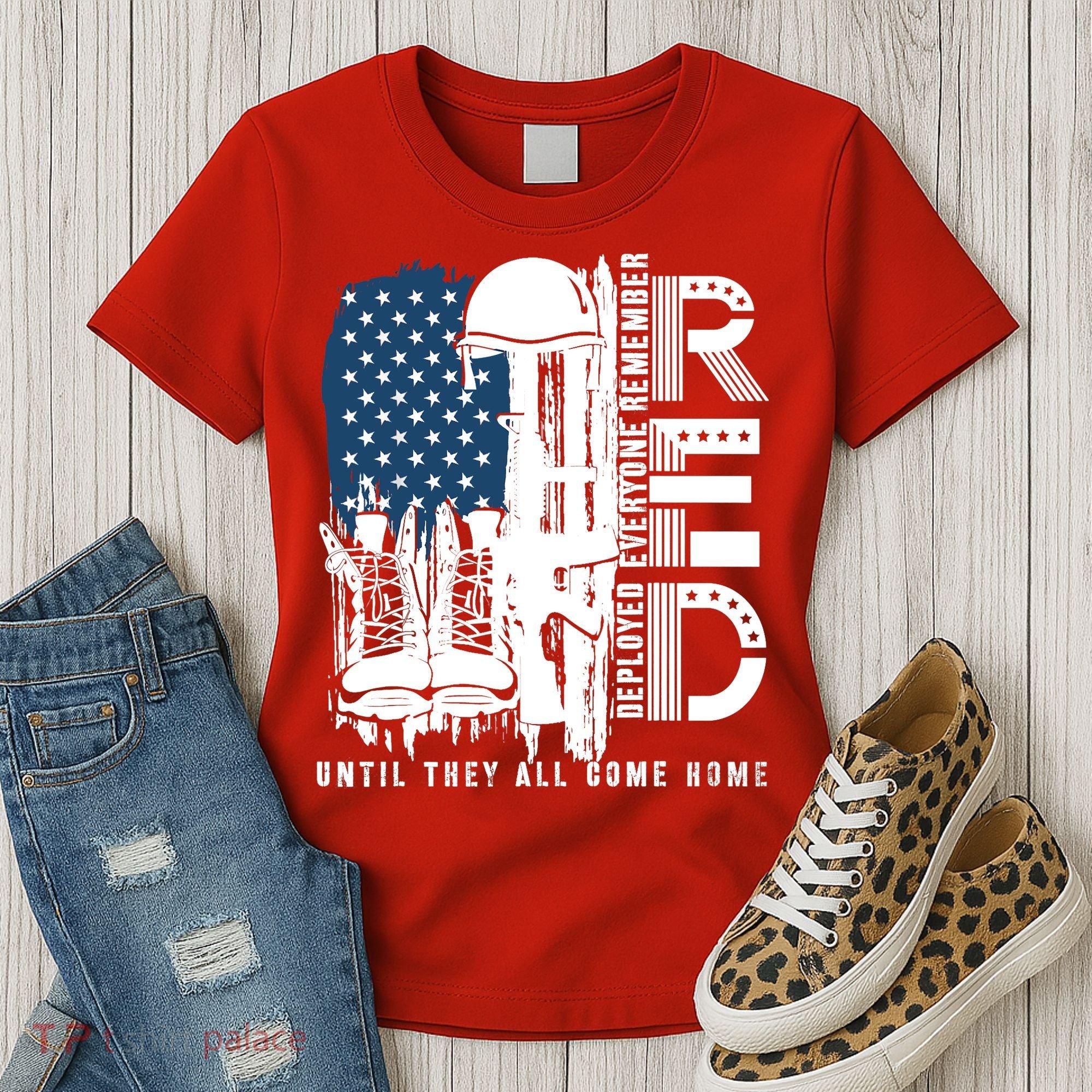 Red Friday Military We Wear Red Support Our Troops US Flag Women's T-Shirt