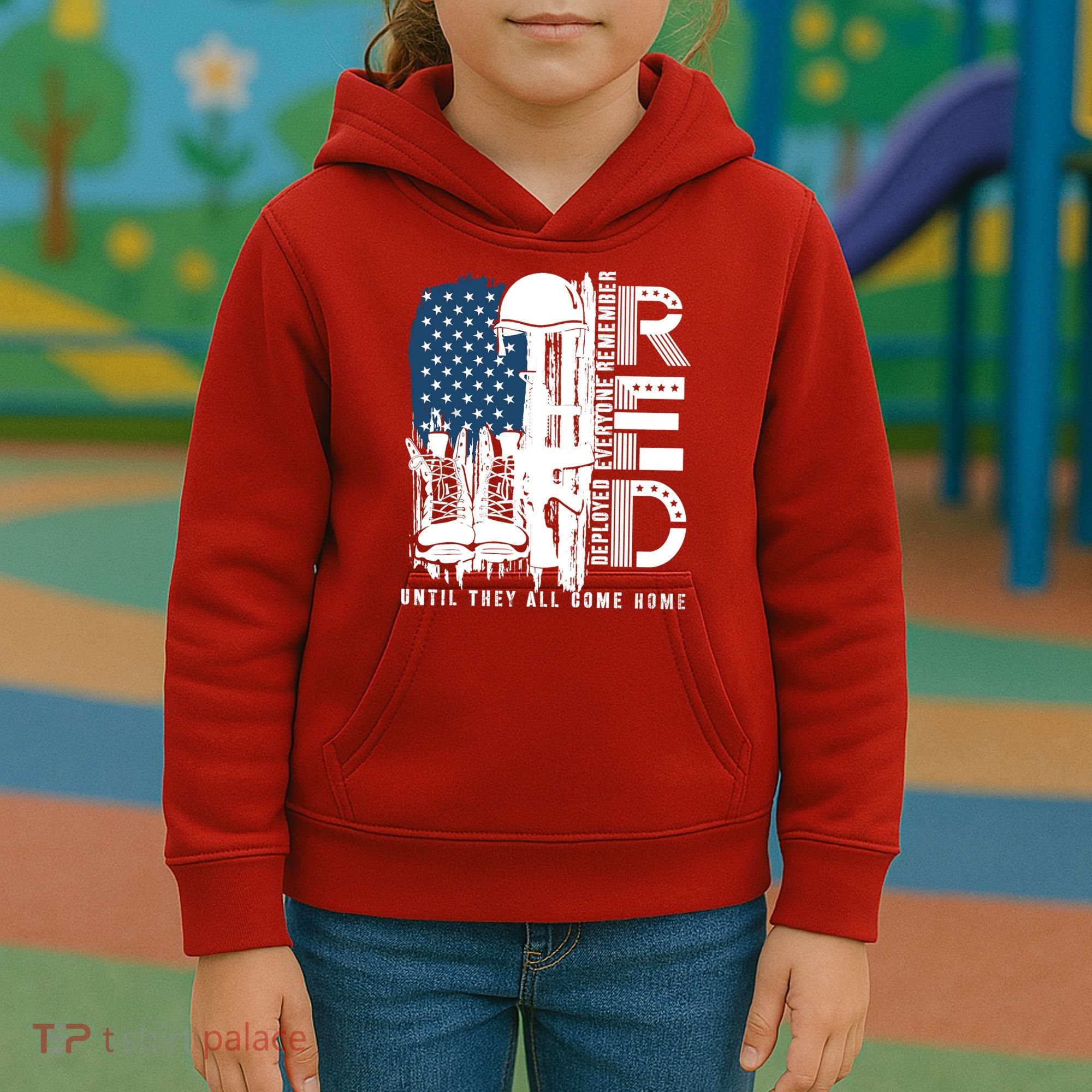 Red Friday Military We Wear Red Support Our Troops US Flag Kids Hoodie