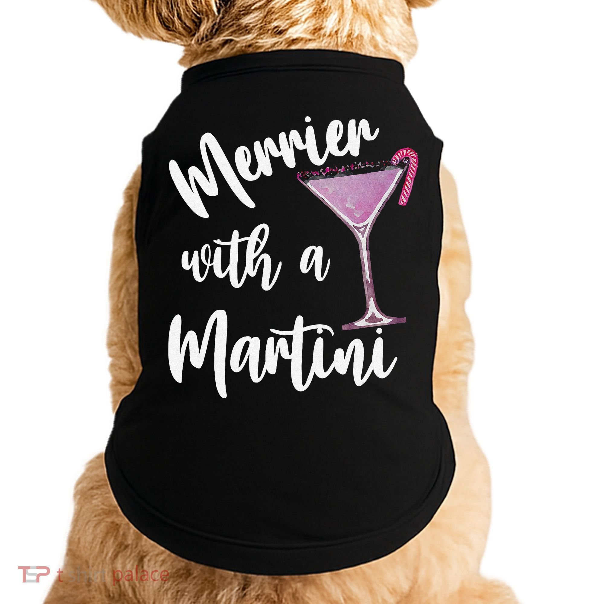 Retro Funny Merrier With A Martini Merry Christmas Drinking Doggie Tank