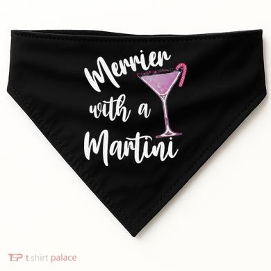 Retro Funny Merrier With A Martini Merry Christmas Drinking USA-Made Doggie Bandana