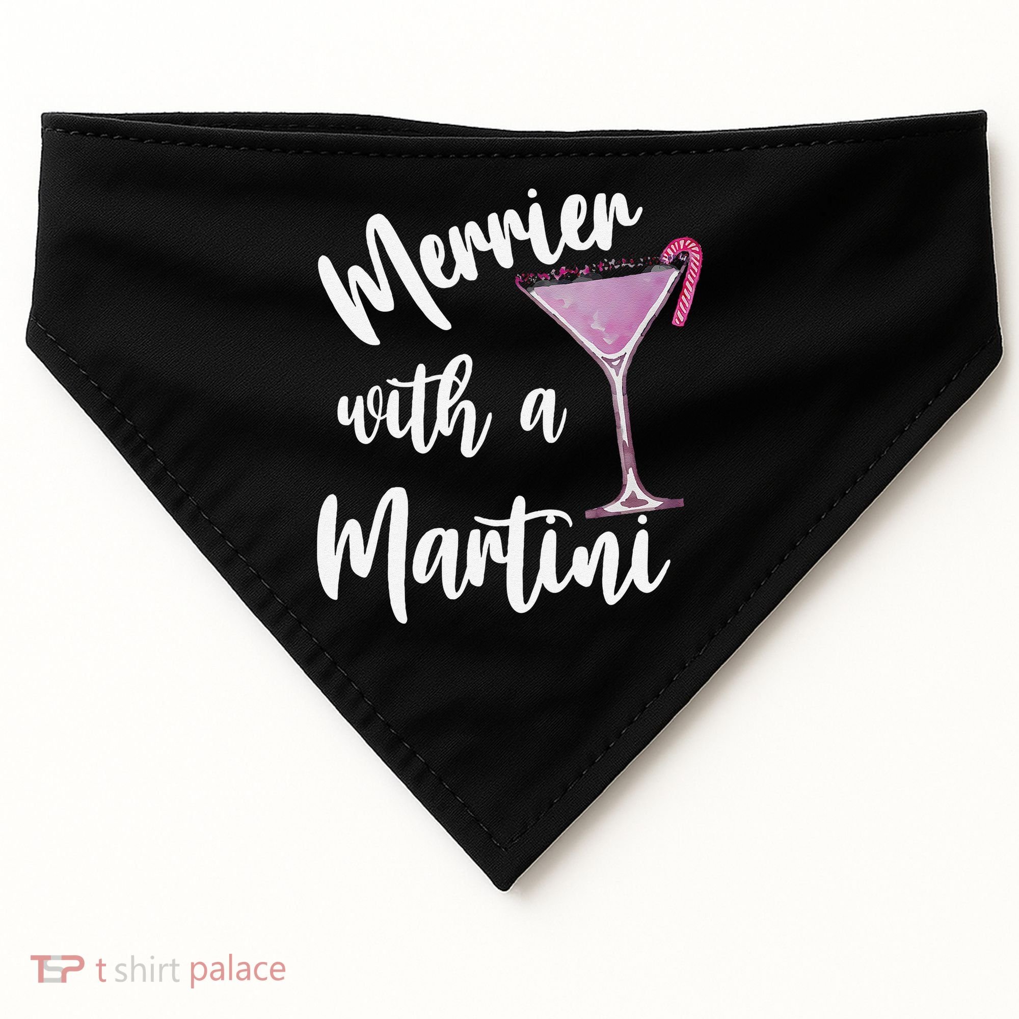 Retro Funny Merrier With A Martini Merry Christmas Drinking USA-Made Doggie Bandana