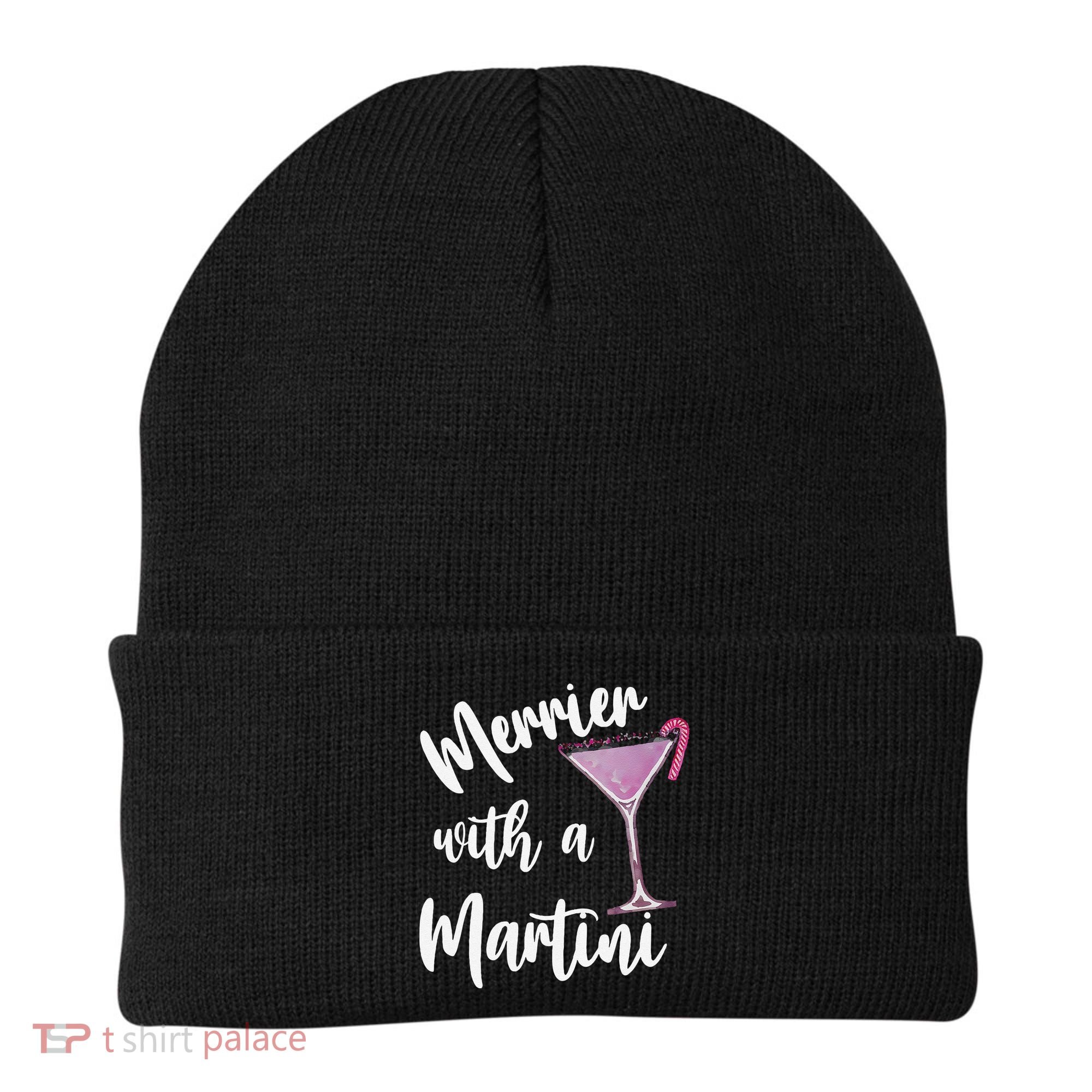 Retro Funny Merrier With A Martini Merry Christmas Drinking Beanie