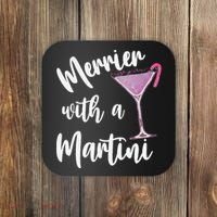 Retro Funny Merrier With A Martini Merry Christmas Drinking Coaster thumb 0