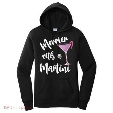 Retro Funny Merrier With A Martini Merry Christmas Drinking Women's Hoodie