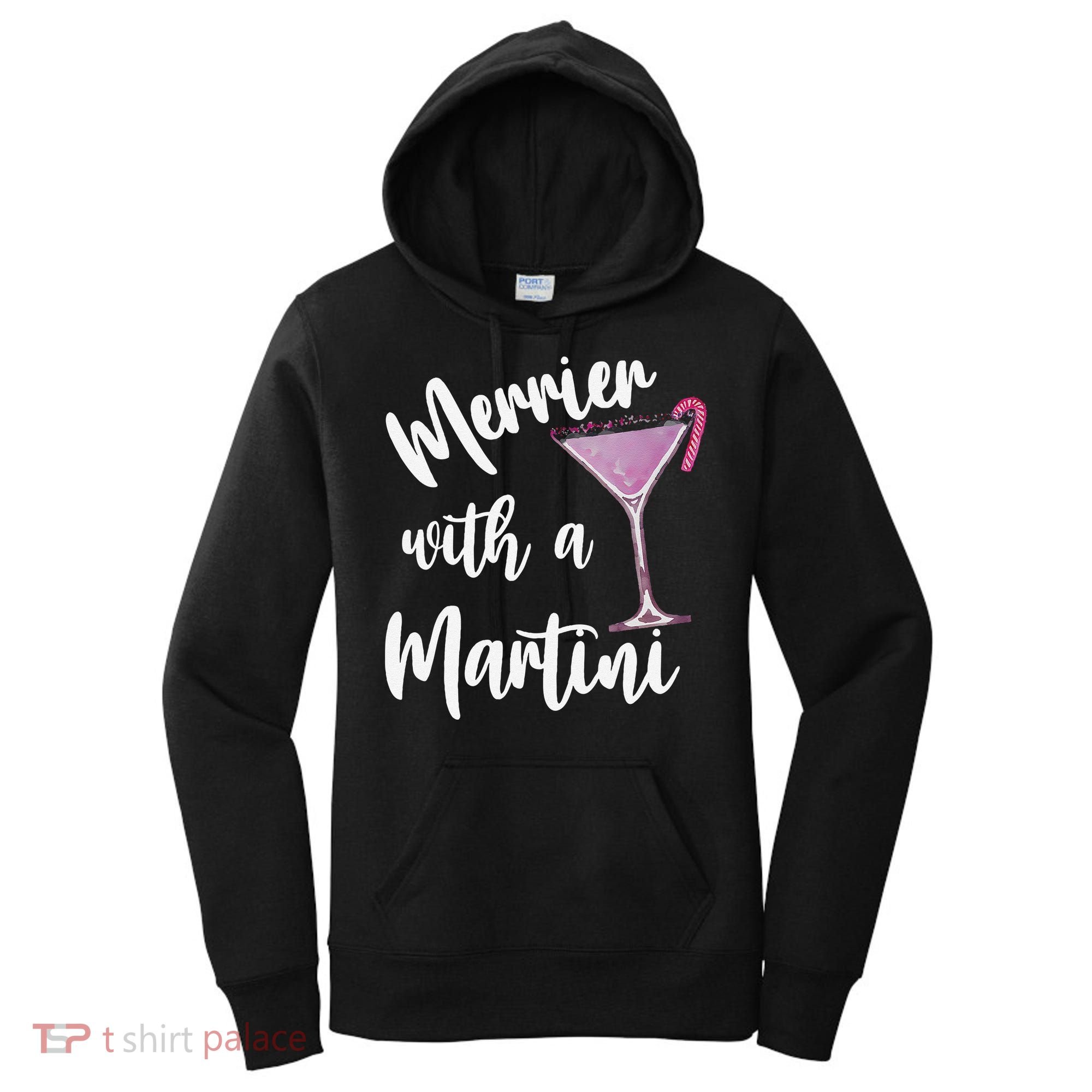 Retro Funny Merrier With A Martini Merry Christmas Drinking Women's Hoodie