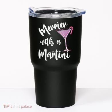 Retro Funny Merrier With A Martini Merry Christmas Drinking Tumbler