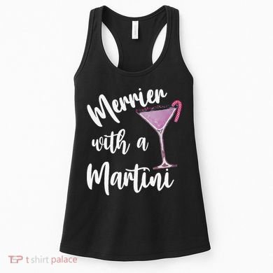 Retro Funny Merrier With A Martini Merry Christmas Drinking Women's Tank Top