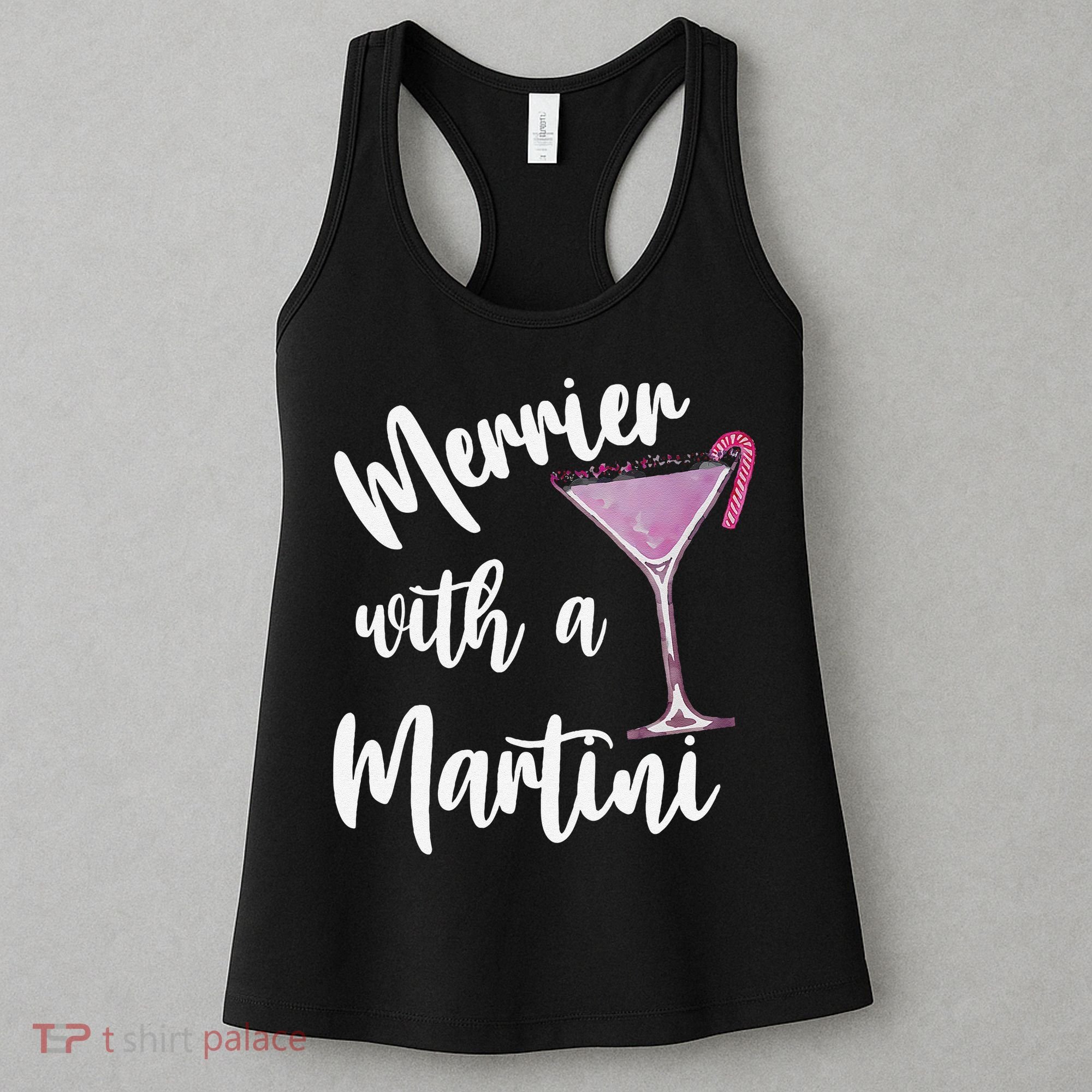 Retro Funny Merrier With A Martini Merry Christmas Drinking Women's Tank Top